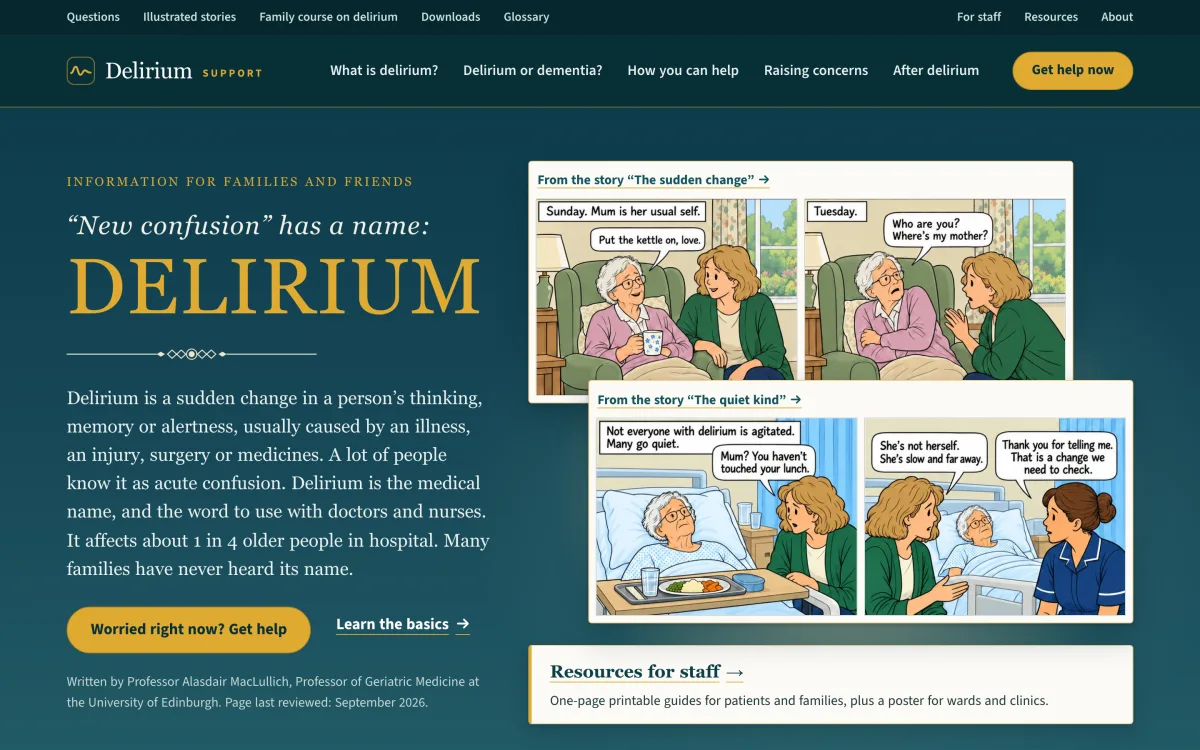 Landing page of Delirium Support
