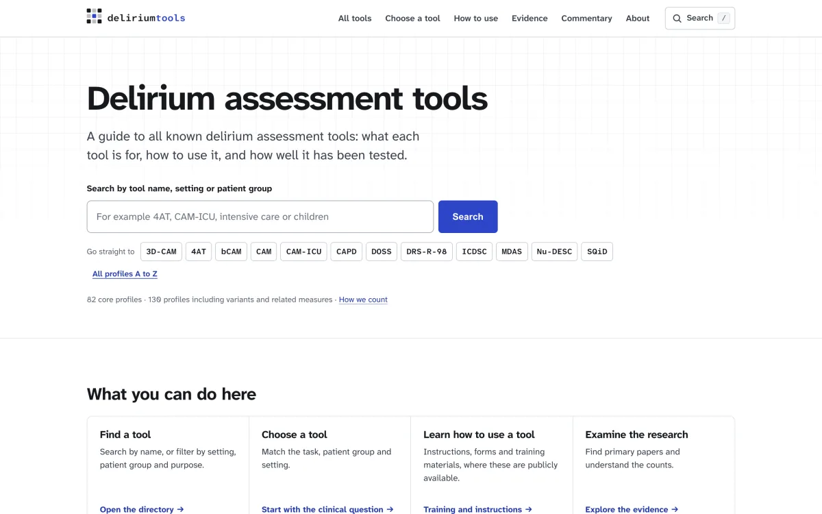 Landing page of Delirium Tools