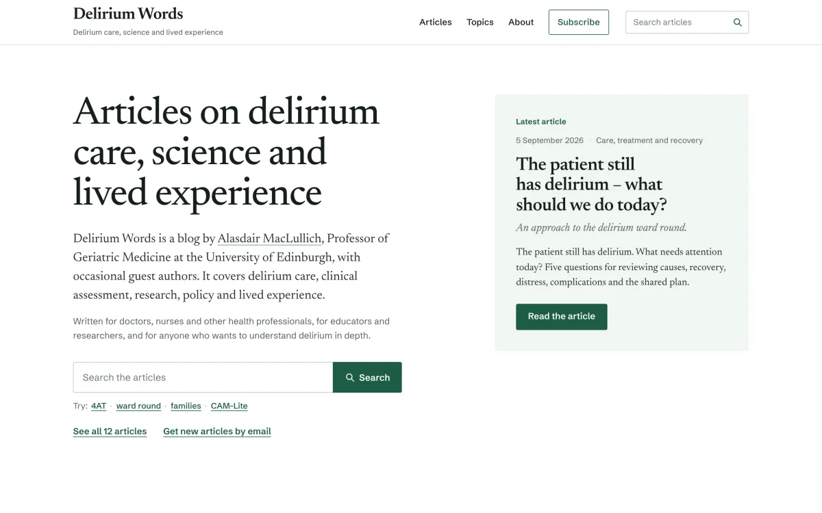 Landing page of Delirium Words